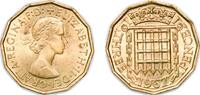 Great Britain 3 Pence Great Britain United Kingdom 1967 3 Pence - Elizabeth II (1st portrait; without 'BRITT:OMN') Nickel brass (79% Cu, 20% Zn, 1% Ni -