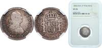 Peru 1 Real Peru Spanish colony 1806 LIMAE JP 1 Real - Carlos IV (Numeral IIII) Silver (.903) Lima Mint 3.38g NGC VF 25 KM 94 -