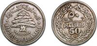 Lebanon 50 Piastres Lebanon Republic 1952 50 Qirshā / Piastres Silver (.600) (7200000) 4.91g XF KM 17 Schön 18 -