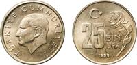 Turkey 25 000 Lira Turkey Republic 1999 25 000 Lira Nickel brass (69.5% Copper, 18% Zinc, 12% Nickel, 0.5% Manganese) Turkish State Mint (40236000) -