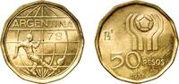 Argentina 50 Pesos Argentina Federal Republic 1977 BAˢ 50 Pesos (Soccer) Aluminium bronze (Cu 92 Al 8) Buenos Aires Mint (1506000) 5.73g UNC KM 76 -