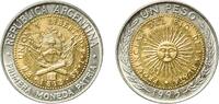 Argentina 1 Peso Argentina Federal Republic 1995 A 1 Peso Bimetallic: copper-aluminium-nickel centre in copper-nickel ring (Cu 92 Al 6 Ni 2 - Cu -