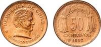 Chile 50 Centavos Chile Republic 1942 So 50 Centavos Copper Casa de Moneda de Chile Mint (4715000) 3.96g UNC KM 178 -