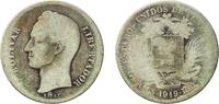 Venezuela 1 Bolivar Venezuela 1919 1 Bolívar Silver (.835) (Copper .165) Philadelphia Mint (1000000) 4.73g F Y 22 NCV mv1bs-aa -