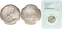 Straits Settlements 20 Cents Straits Settlements 1919 B 20 Cents - George V Billon (.400 silver) Bombay Mint (2500009) 5.43g NGC UNC KM 30a -