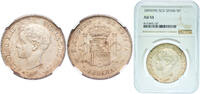 Spain 5 Pesetas Spain Kingdom 1899 SGV 5 Pesetas - Alfonso XIII (3rd portrait) Silver (.900) Madrid Mint (13930000) 25g NGC AU 55 Cal 28 -
