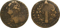France 24 Deniers France Kingdom 1792AA 2 Sols - Louis XVI (FRANÇOIS) Copper Metz Mint 24g VF Dy1722 Gad25 KM603.2 -