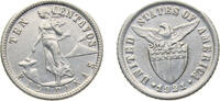 Philippines 10 Centavos Philippines Insular Government 1921 10 Centavos (Small type) Silver (.750) (Copper .250) Manila mint (3863000) 2g AU KM169 Schön -
