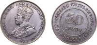 British Malaysia 50 Cents British Malaysia Straits Settlements British colony 1921 50 Cents - George V Silver (.500) Bombay Mint (2579413) 8.42g XF KM 35. -
