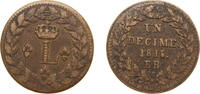 France 1 Décime France Kingdom 1815 BB 1 Décime - Louis XVIII (au L couronné, légère) Bronze Strasbourg Mint 18.5g VF F 132A KM 701 -