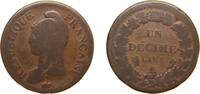 France 1 Décime France First Republic AN 5 (1796) A 1 Décime Copper Paris Mint 19.87g VF F 128 Gad 185 KM 645 -