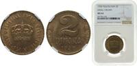 Yugoslavia 2 Dinara Yugoslavia Kingdom 1938 2 Dinara - Petar II (small crown) Aluminium-bronze (91 % Cu, 9 % Al) (750000) 4.9g NGC MS 64 KM 21 Schön -