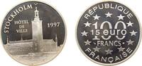 France 100 Francs France Fifth Republic 1997 100 Francs / 15 Euro (Stockholm City Hall) Silver (.900) (20000) 22.2g PF KM 1193 -