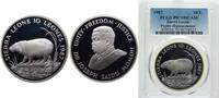 Sierra Leone 10 Leones Sierra Leone First Republic 1987 10 Leones (World Wildlife Fund) Silver (.925) (25000) 28.28g PCGS PR70 Top Pop KM 41 Schön 45 -