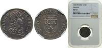 France 5 Sols France Principality of Orange 1660 1⁄12 Ecu - William Henry (three lilies) Silver 2.2g NGC AU 53 KM 90 PA 4640 Boudeau 1012 Dy f -