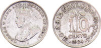 Sri Lanka 10 Cents Ceylon British colony George V 1924 10 Cents 1.2g -