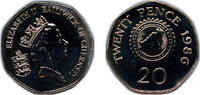 Guernsey 20 Pence Guernsey British dependency 1986 20 Pence - Elizabeth II (3rd portrait) Copper-nickel (10000) 5g BU KM 44 -