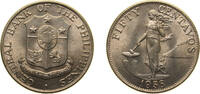 Philippines 50 Centavos Philippines Republic 1958 50 Centavos Nickel brass (70% Copper, 18% Zinc, and 12% Nickel) Philadelphia Mint (5000000) 10g BU KM -
