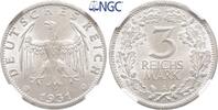 Weimarer Republik 3 Mark 1931 A. Kursm&uuml;nze. Fast Stempelglanz / NGC MS 64 450,00 EUR  Excl. 15,00 EUR Verzending