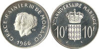 MONACO RAINIER & GRACE 10 Francs 1966 POLIERTE PLATTE