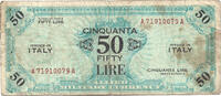 Italy 50 Lire Allied Occupation - Serial # prefix-suffix "A-A" -