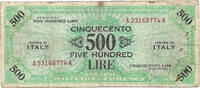 Italy / Allied occupation 500 Lire Denomination in English & Italian -