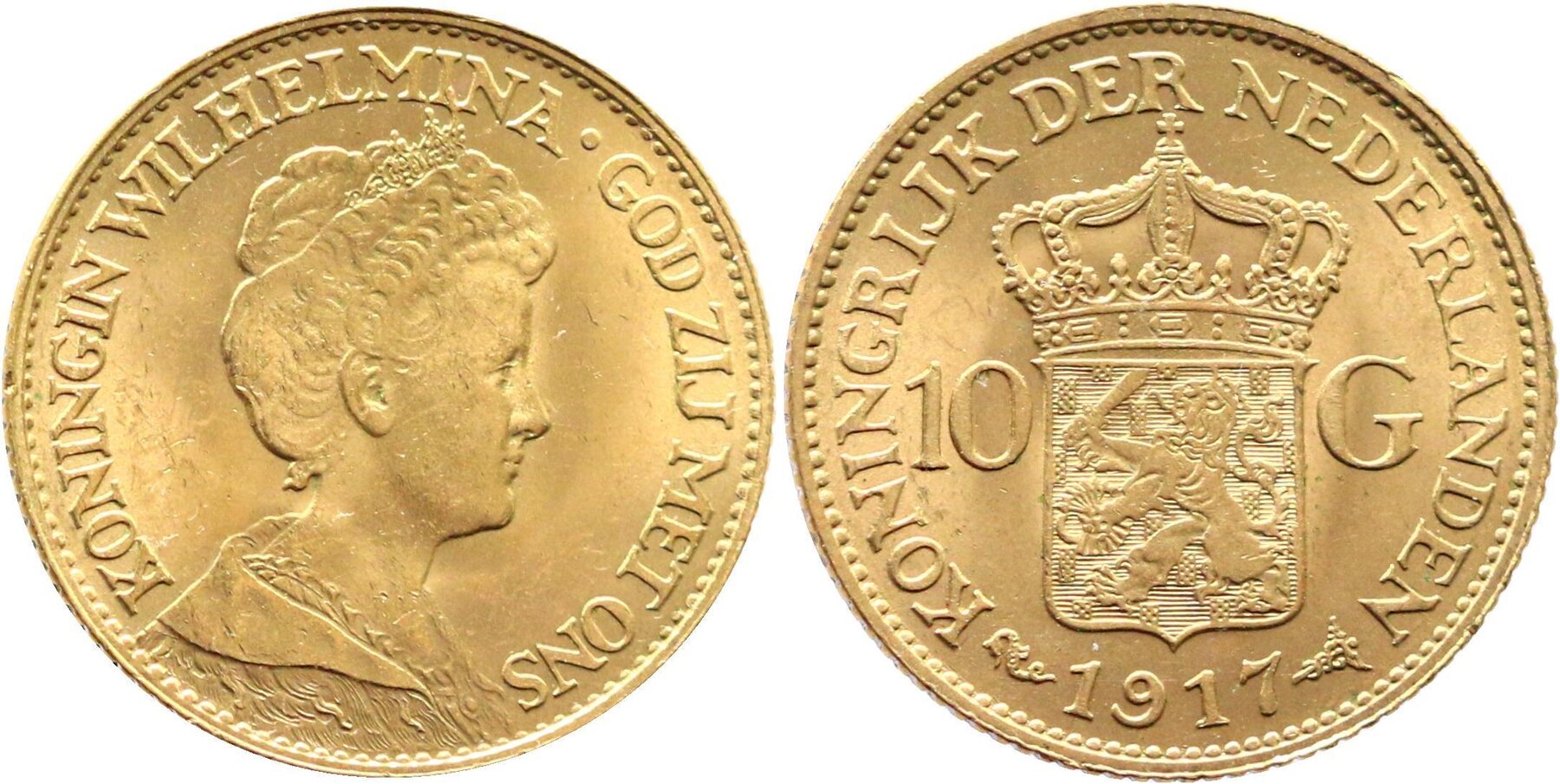 Niederlande 10 Gulden GOLD 1917 Wilhelmina I. 1890-1948 EF / AU | MA-Shops