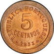 1933 Guinea-Bissau 5 centavos 1933, PCGS MS64 RB, "Portuguese Colony (1933 - 1974)" Guinea-Bissau  1933, PCGS MS64 RB, "Portuguese Co