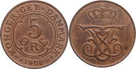 ore Denmark 5 ore 1908 VBP, XF, King Frederick VIII (1906 - 1912) -