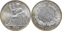 50 cents Indochina 50 cents 1936, UNC, French Indochina (1885 - 1954) silver coin -