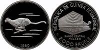 2000 ekuele Equatorial Guinea 2000 ekuele 1980, PROOF, Cheetah silver coin -