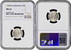 20 centesimos Uruguay 20 centesimos 1942 So, NGC MS63, Peso (1862 - 1974) silver coin -