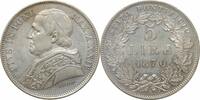 5 lire Papal States 5 lire 1870 R XXIV, AU, Pope Pius IX (1846 - 1878) silver coin -