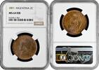SOUTH AMERICA 2 centavos Argentina 2 centavos 1891, NGC MS64 RB, Argentine Peso (1881 - 1969) -