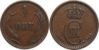 ore Denmark 1 ore 1897 VBP, XF, King Christian IX (1873 - 1906) -