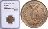 1 skilling rigsmont Denmark 1 skilling rigsmont 1867, NGC MS64 RB, King Christian IX (1863 - 1906) -
