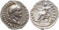Römische Kaiserzeit, Rom Denar 75 AD Vespasian, 69 - 79, bel. Kopf n.r. / Pax mit Zweig sitzt n.l. auf Thron VF-EF