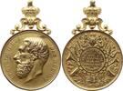 Belgien, Königreich, Flandern, Dentergem Tragbare vergoldete Bronzemedaille Leopold II., 1865 - 1909, Wacken Festival 20 Aout, Visité Gouverneur Heyvaert -