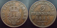 Allemagne, Deutschland, Brandenburg 3 pfennig Brandenburg, Friedrich Wilhelm IV, 3 pfennig 1856 A, J.52 TTB -