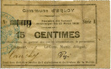 Commune et Ville 15 centimes Commune d'Erloy, 02, bon de 15 centimes, TB+ -
