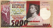 Madagascar, Malgache 5000 francs MADAGASCAR, MALAGASY, Billet de 5000 francs (1974), P.66/a TTB à SUPERBE -