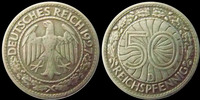 Allemagne, Deutschland, Weimar republik, republiqu 50 pfennig Allemagne, Deutschland, République de Weimar, Weimar republik, 50 pfennig 1927 D, J.324 TTB+ -