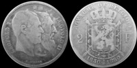 Belgique, Belgie, Belgien 2 francs Belgique, Belgien, Belgie, 2 francs 1880 Leopold II, 50e anniversaire de l'independance, KM.39 TB+ R! -