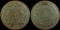 Uruguay 4 centesimos Uruguay, 4 centesimos 1869 H Brimingham, KM.13 coups sur tranche sinon TTB -
