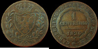 Italie, Italia, Sardaigne, Sardinien 1 centesimo Italie, Italia, Sardaigne, Carl Felix, 1 centesimo 1826 P, 1,98 grms, Pag.133 TTB -