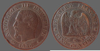 France 5 centimes NAPOLEON III, 5 centimes 1856 BB Strasbourg, G.152 TB à TTB -
