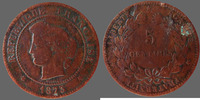 France 5 centimes 5 centimes Cérès 1873 petit k Bordeaux, G.157a B à TB R! -