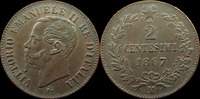 Italie, Italia, Italien 2 centesimi Italie, Italia, Vittorio Emanuele II, 2 centesimi 1867 M, KM.2.1 SUPERBE -