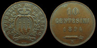 Italie, Italia San Marino 10 centesimi Italie, Italia, Saint Marin, San Marino, 10 centesimi 1894, KM.2 TTB+ -