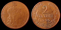 France 2 centimes 2 centimes Daniel Dupuis 1909, G.107 TTB+/TTB -